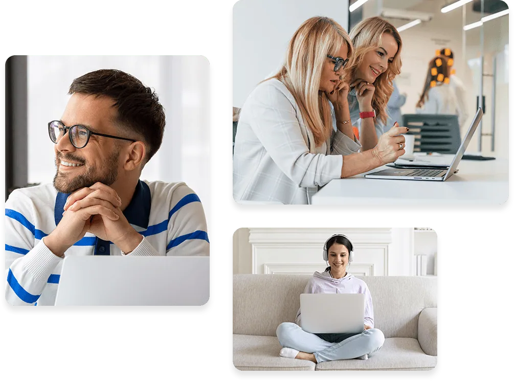 Miembros del equipo de Spellty trabajando juntos con portátiles